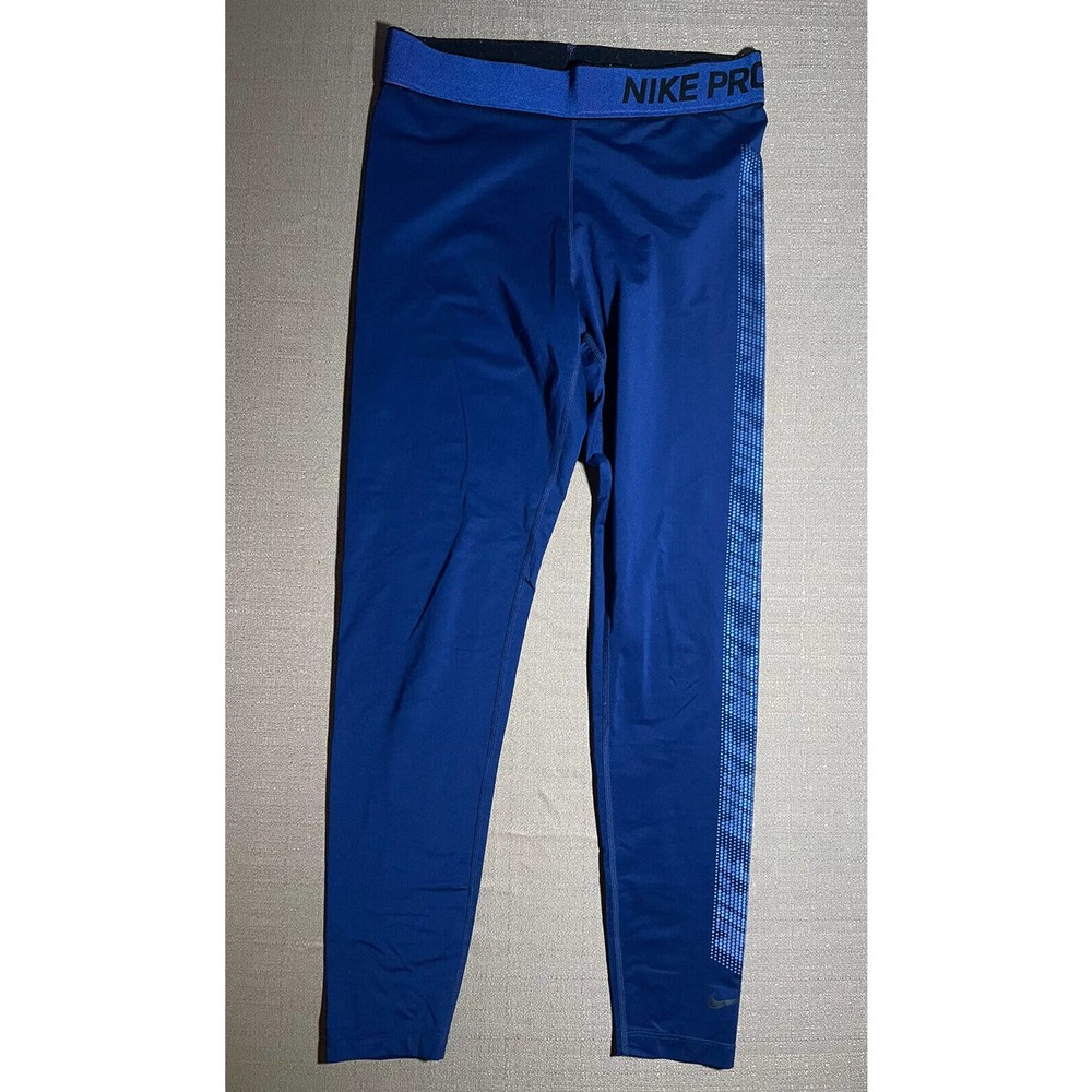 Nike Pro Women’s Medium M Leggings Pant Blue Purple Logo Land Stripe Leg